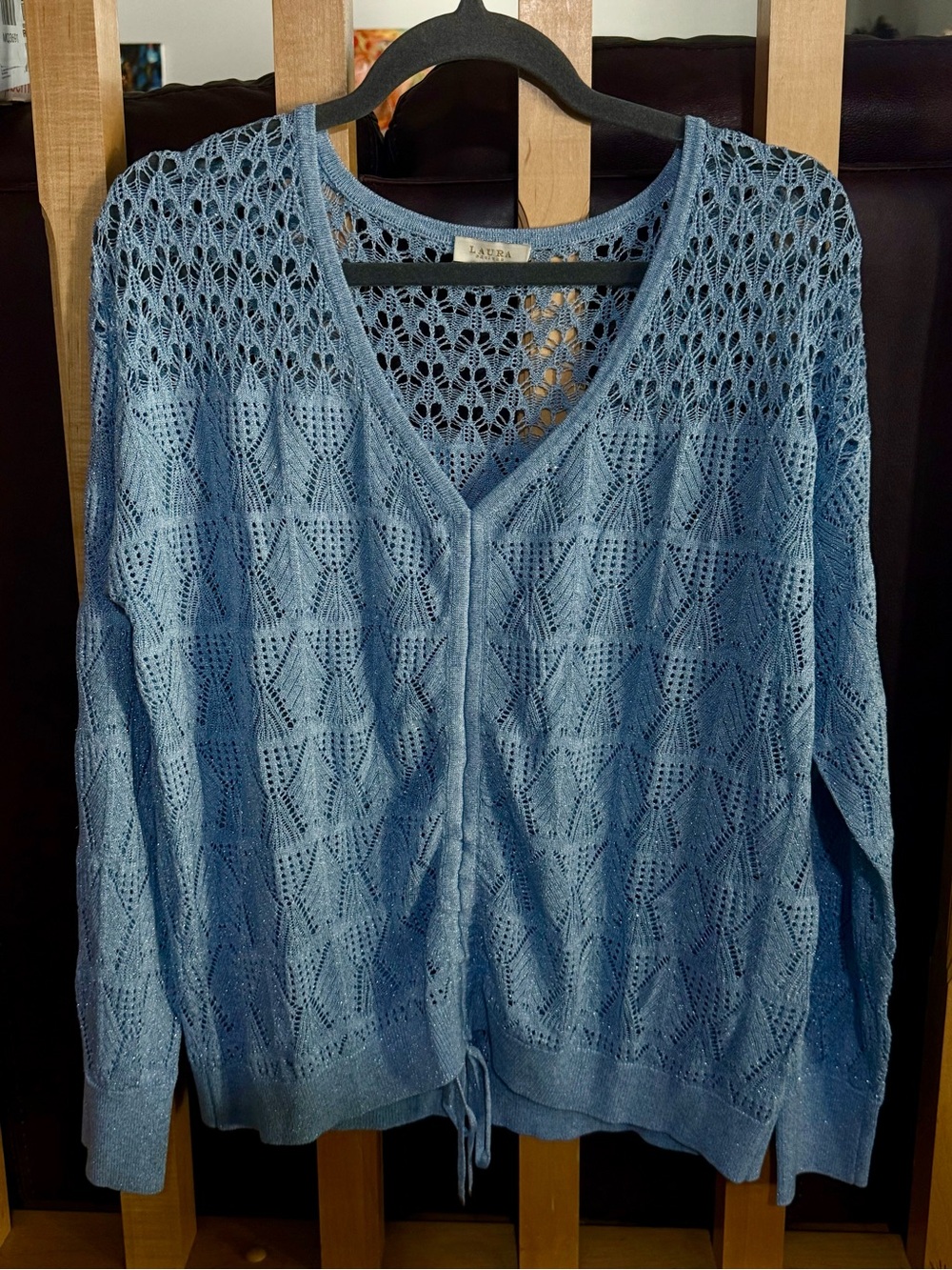 LAURA PETITES Light Blue Chevron V-Neck Knit Pullover Sweater Size XL